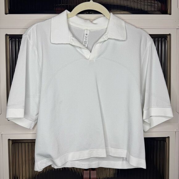 Lululemon Swiftly Tech Relaxed-Fit Polo Shirt, White / White, EUC, Sz 6 - Picture 6 of 8